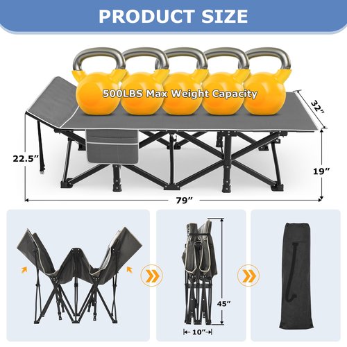 Suteck Camping Cot, 32In XXL Folding Camping Cot Heavy Duty Sleeping Bed for Adults 1200D Double Layer Oxford Cots for Camping W/Pilllow Mattress Carry Bag for Home Office Nap Beach Travel, 500LBS