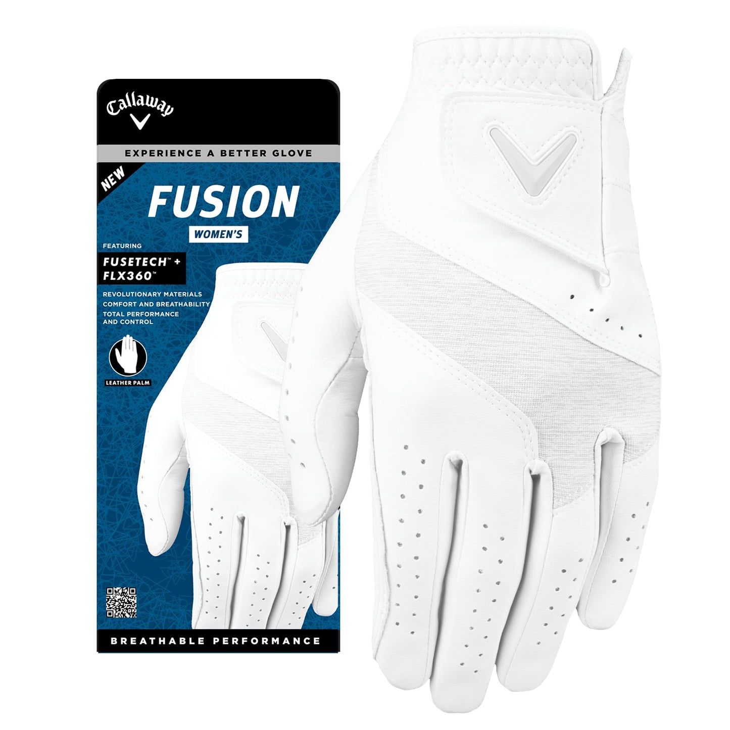 Callaway Golf Fusion Glove (Ladies, Small, White/Silver, Worn on Left Hand)