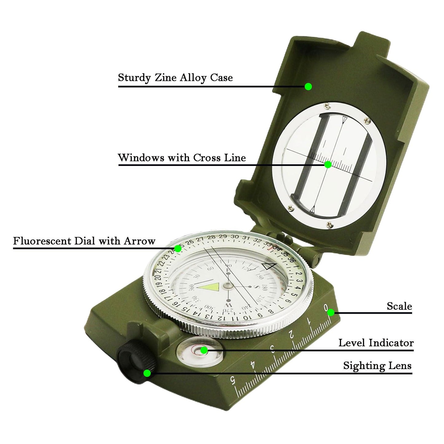 Compass, Hiking Compass for Survival with Lensatic – Waterproof Durable and Pocket-Sized