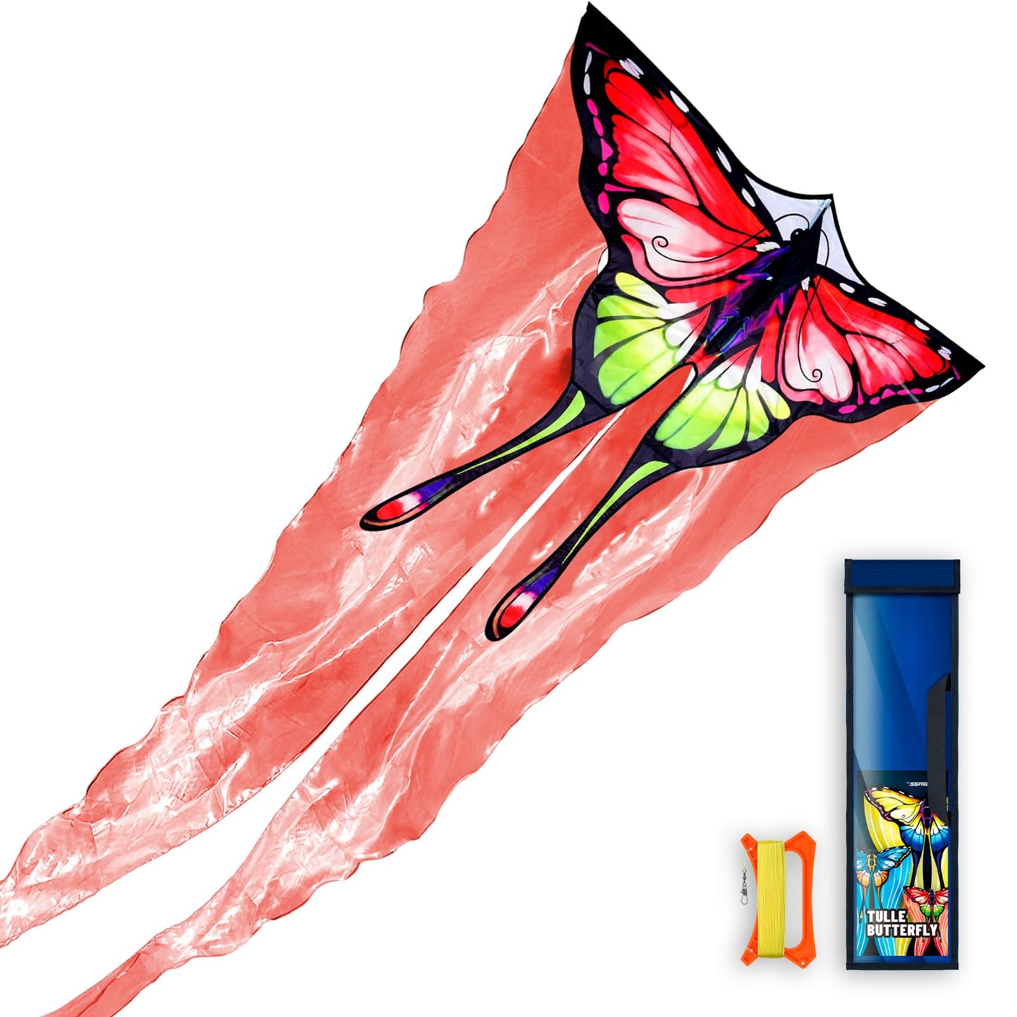 SGftre Red Tulle Butterfly Kite for Kids & Adults ，Easy to Fly Outdoor Fun Sports Beach Kids Children Outdoor Toys Kites (Tulle Butterfly-red)