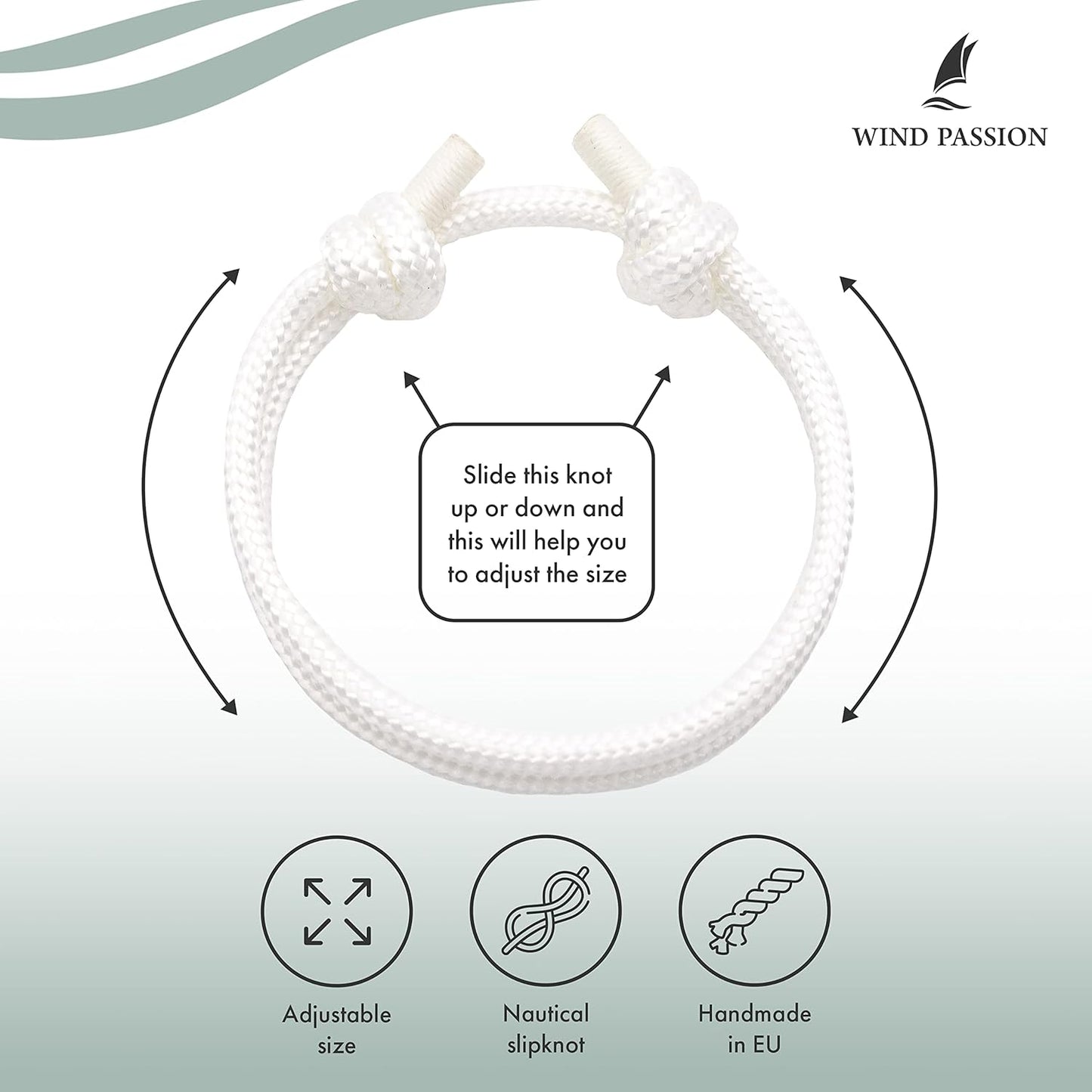 Wind Passion - Rope Bracelet for Men & Women - Adjustable Sailors Knot Paracord Bracelet - Waterproof & Sturdy