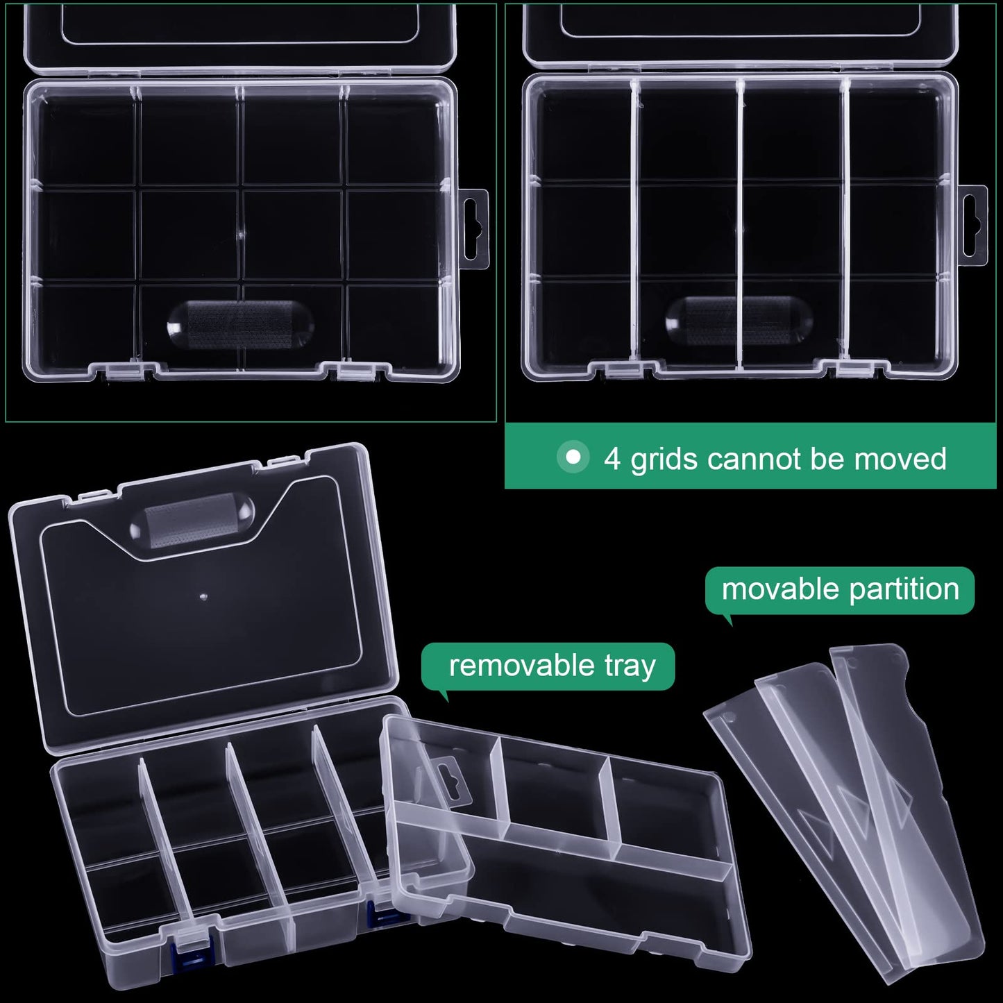 Honoson 6 Pack Fishing Tackle Box Organizer Storage Clear Fishing Box with Movable Tray Plastic Waterproof Compartment Organizer for Lure Container Craft Beads Jewelry