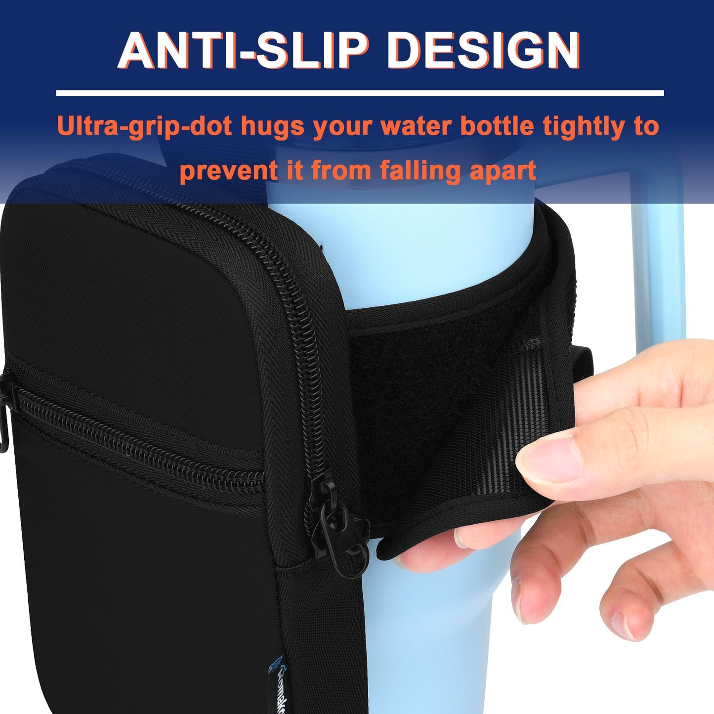 Gym Water Bottle Pouch for Stanley Tumbler with Handle, Universal Water Bottle Carrier Sling Sleeve with Strap & Pocket, Fits for A Variety of Stanley Tumbler, Gym Water Bottles for Owala, 40-128 oz