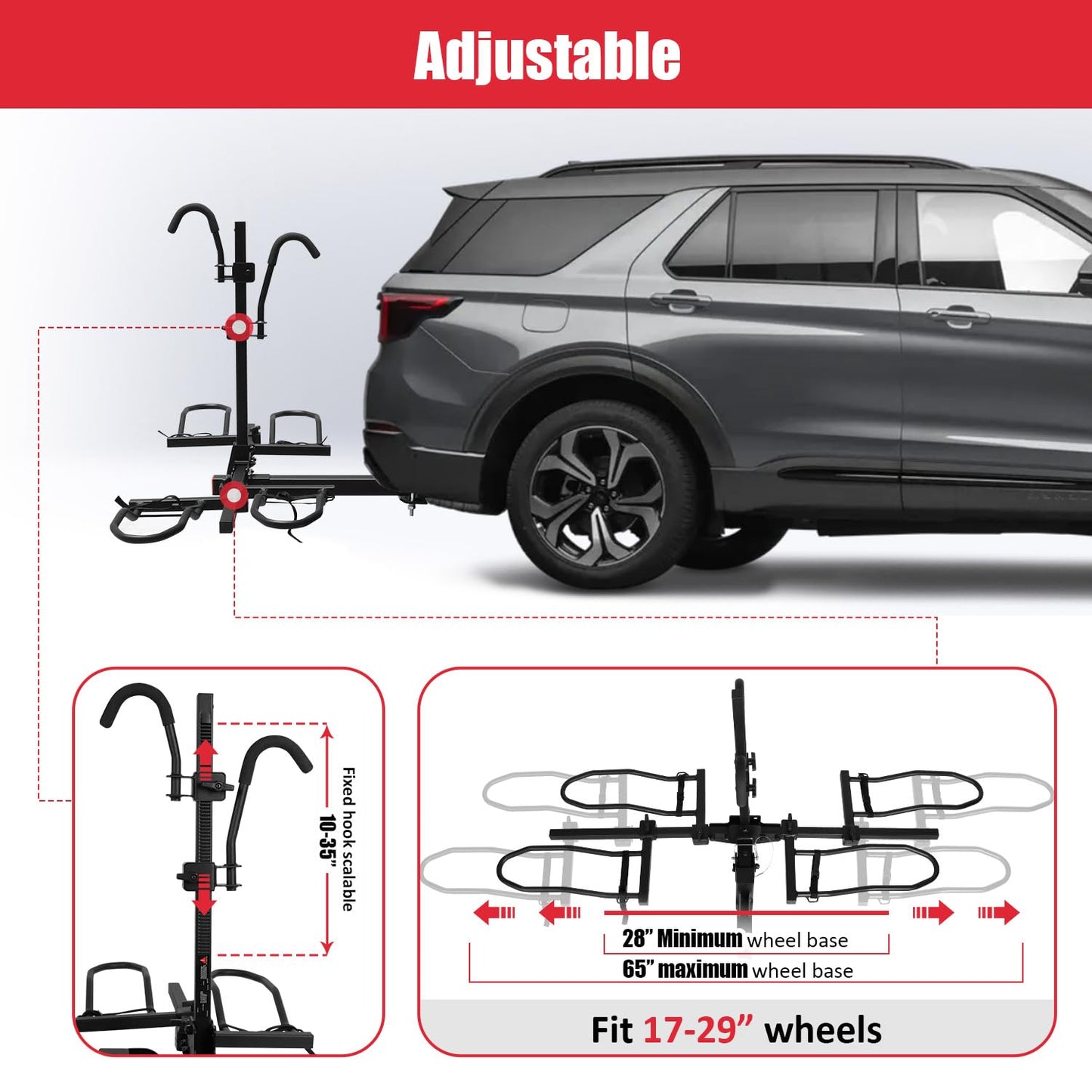 FORWODE Bike Rack Hitch Mount Platform Bike Rack, 2-Bike 200 lbs Capacity, Wobble-Free, Fits Up to 5" Fat Tires, 2" Receiver, E-Bikes & MTB (HBS12G)