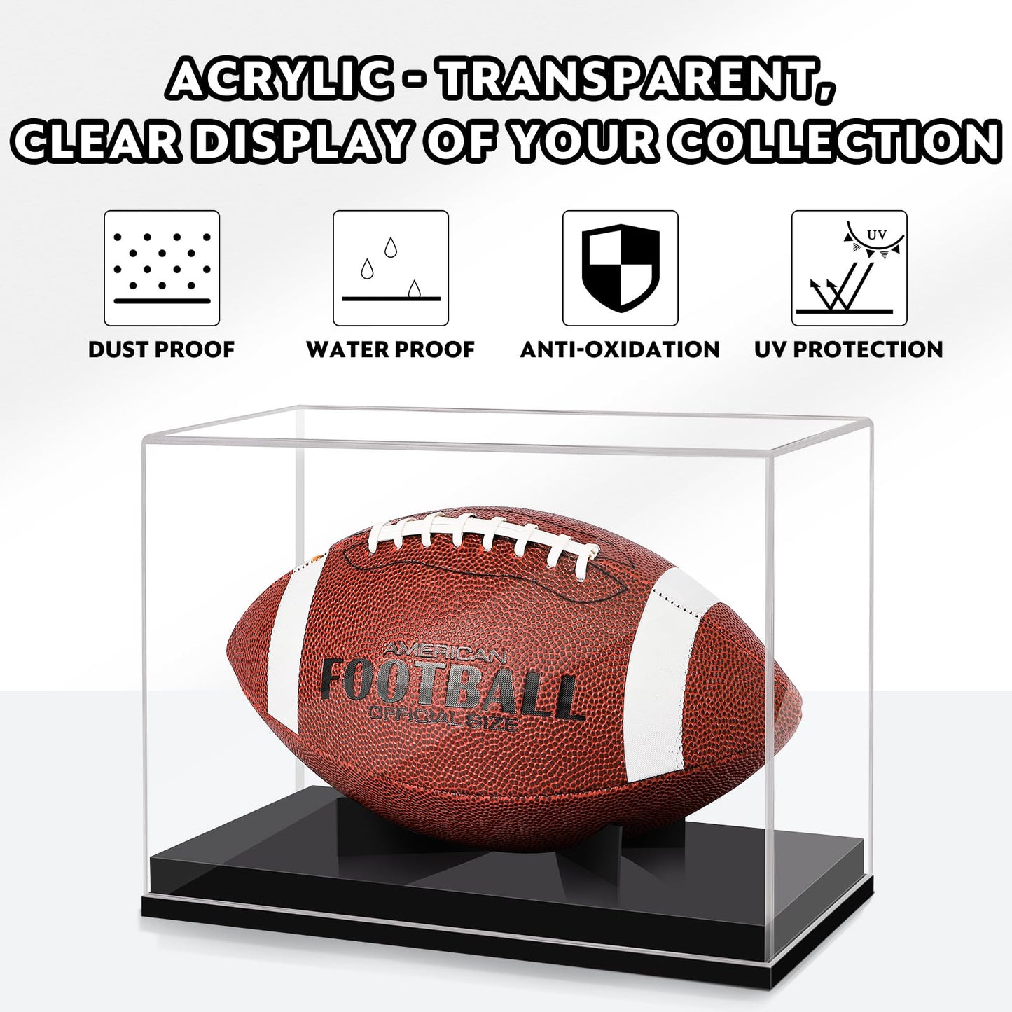 Football Display Case Full Size, TiopLior Football Case Display Case Clear with Removable Football Stand No Assembly Required Acrylic Display Case for Football