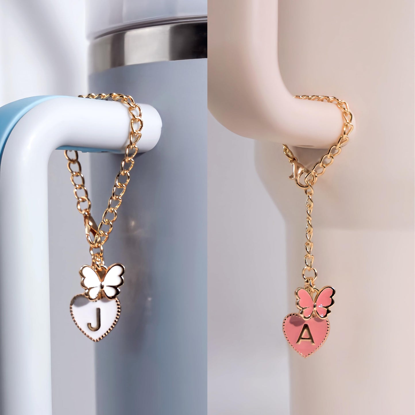 ANLABESY Compatible with Stanley Cup Accessories, 3PCS Hot Pink Straw Toppers for Stanley Cup Straw Cover Cap, 2PCS Cute Letter for 30&40 Oz Tumbler with Handle(A)