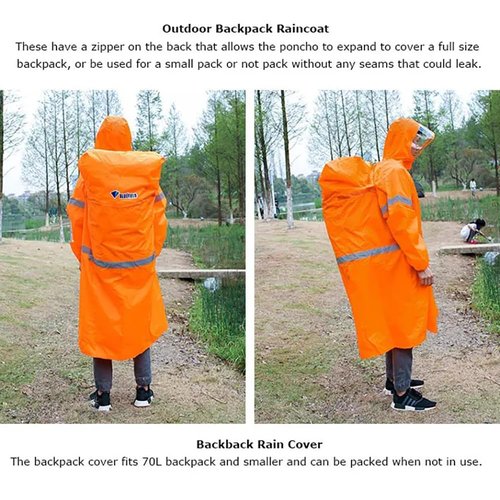BlueField Unisex Reflective Outdoor Backpack Raincoat Rain Cover One-Piece Rain Poncho Cape Jacket for Hiking Camping Cycling (Orange, XL)