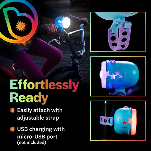 Brightz RideBrightz LED Bike Headlight and Tail Light Set - Rechargeable Bike Lights Front and Back - Kids Bicycle & Scooter Accessories for Boys and Girls - Lighting Set for Safety & Visibility Star