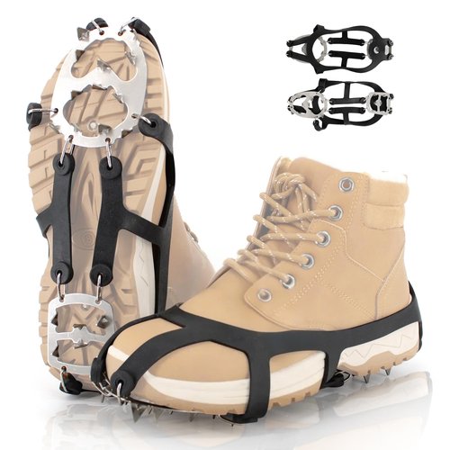 Xproutdoor Ice Cleats, Upgraded Snow Grips 18 Stainless Steel Spikes Crampons, Strong Traction Anti-Slip, Walking Hiking on Ice & Snow Ground, Mountain Climbing, for Shoes Boots