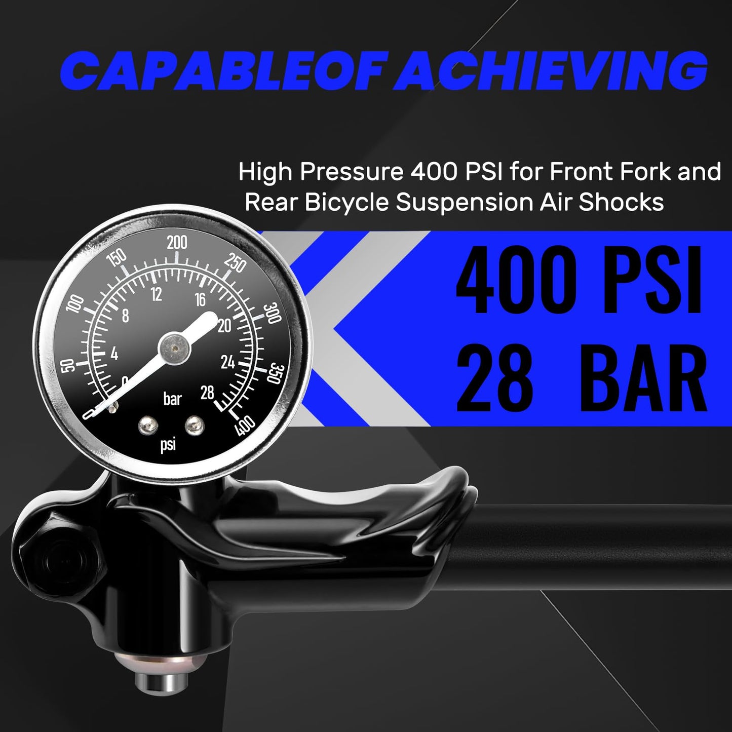 Gylbuz High Pressure Shock Pump: Bike Shock Air Pump with Gauge 400 PSI for Front Fork and Rear Suspension for Mountain Road Bicycle Fits Schrader Valve
