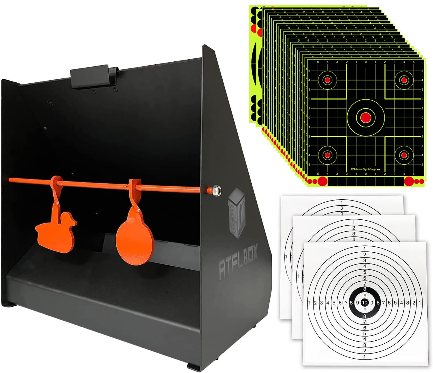 Atflbox 12 inch Pellet Trap Box Target and 25pcs 12''x13'' Splatter Paper Shooting Targets