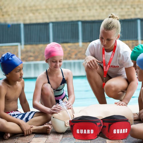Hiboom 18 Pcs Guard Costume Supplies Guard Fanny Pack with Whistle Lanyard First Aid Hip Pack Whistle with Lanyard Adjustable Strap Zipper Pouch Red Emergency Equipment Set