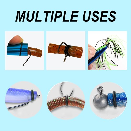 SIWRIOM Wacky Rig Tool with 110pcs Fishing O-Rings, Wacky Worm Rigging Tool Kit for Senko, Fishing Ring Rigging Tools for Clip Soft Baits Worms with Keychain Lanyard Fishing Bait Rigs