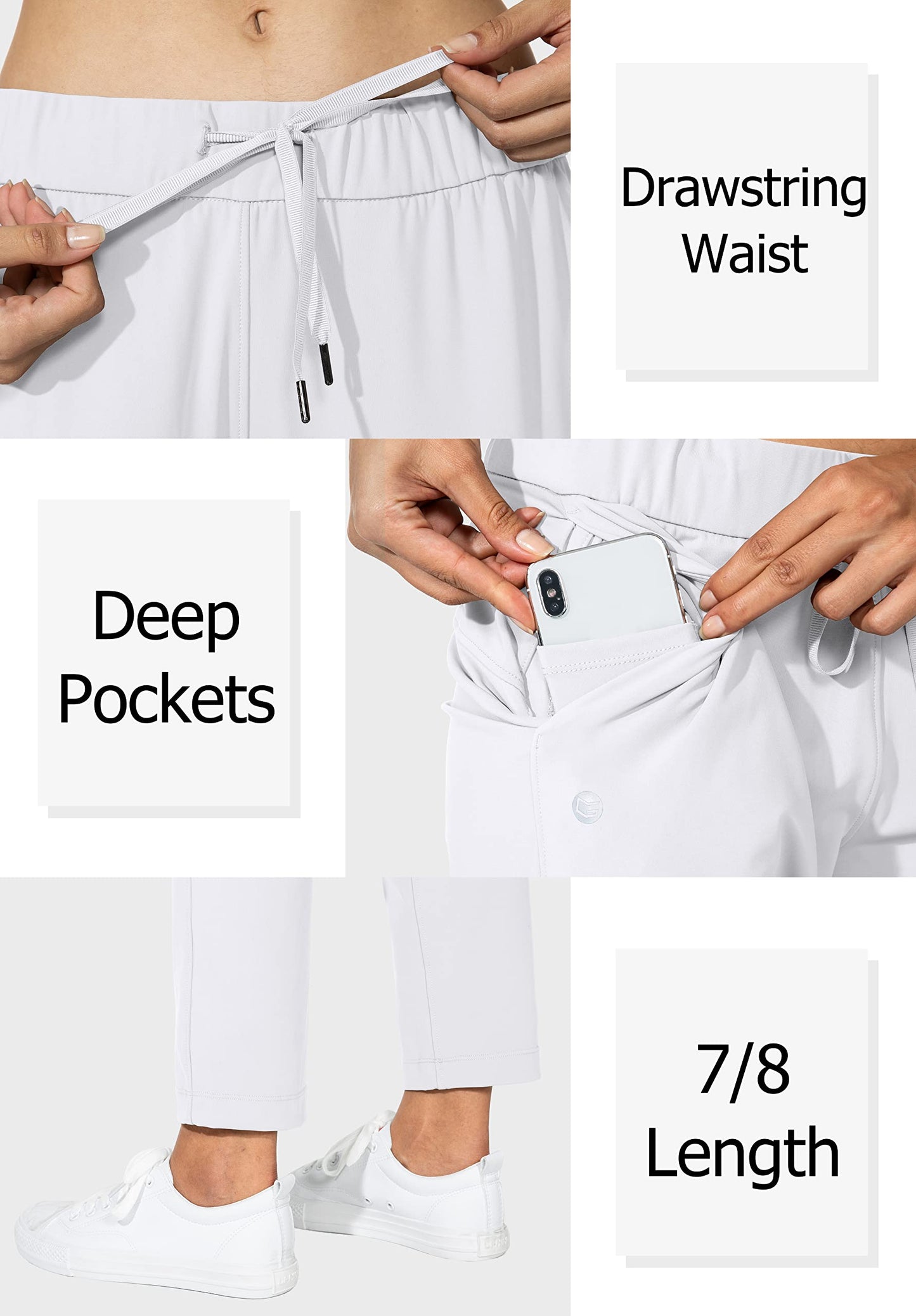 G Gradual Women's Pants with Deep Pockets 7/8 Stretch Sweatpants for Women Athletic, Golf, Lounge, Work (White, 3X-Large)