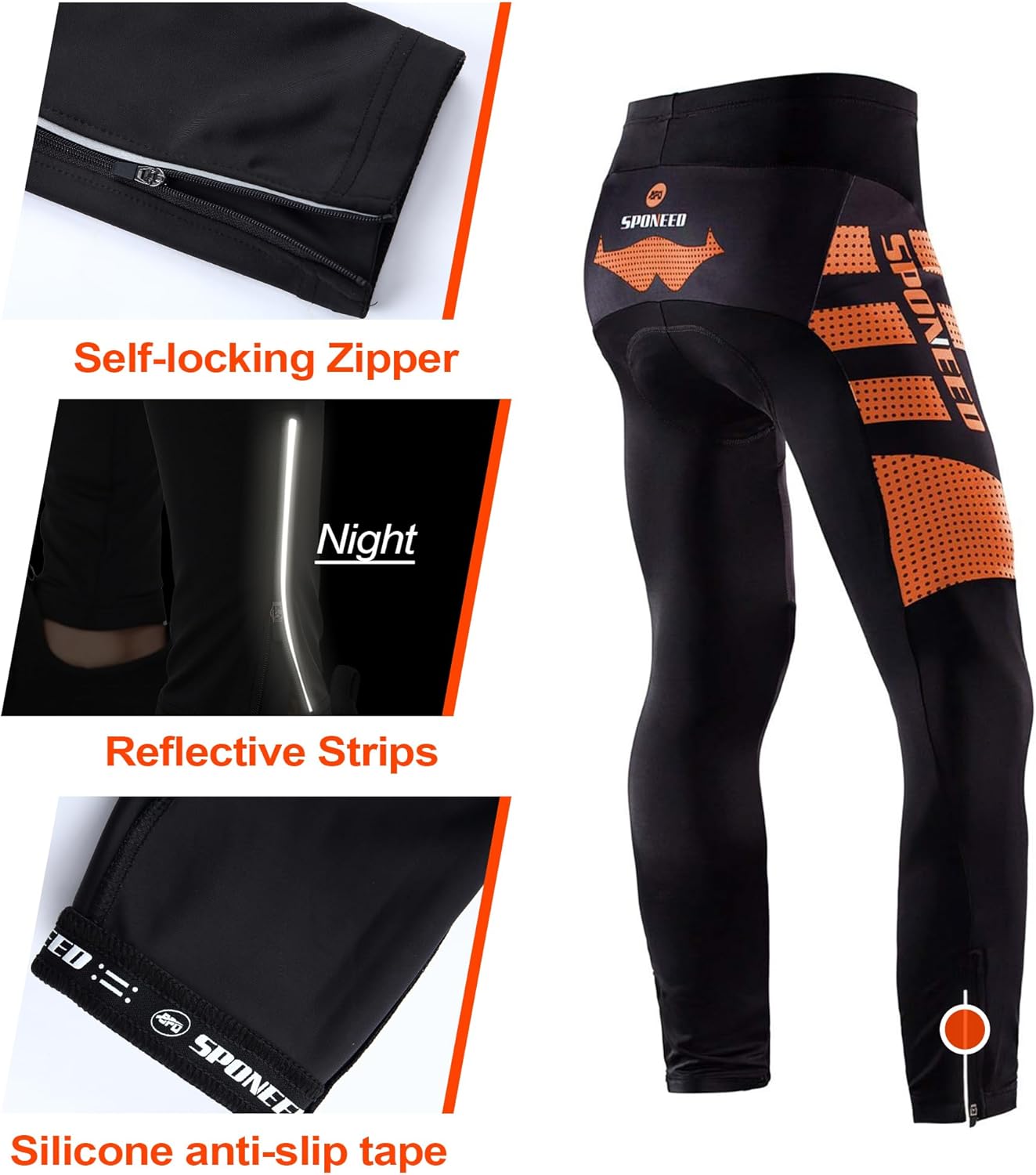 sponeed Men's Bicycle Pants 4D Padded Road Cycling Tights Leggings Outdoor Cyclist Riding Bike Wear