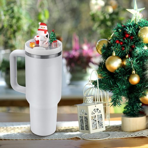 Snowman Cup Lid Accessories Charms for Stanley, Christmas Theme Silicone Straw Covers Cap & Acrylic Cup Lid Topper for Cup Dust Protection Holiday Decorations Compatible with Stanley Cups H2.0 40oz