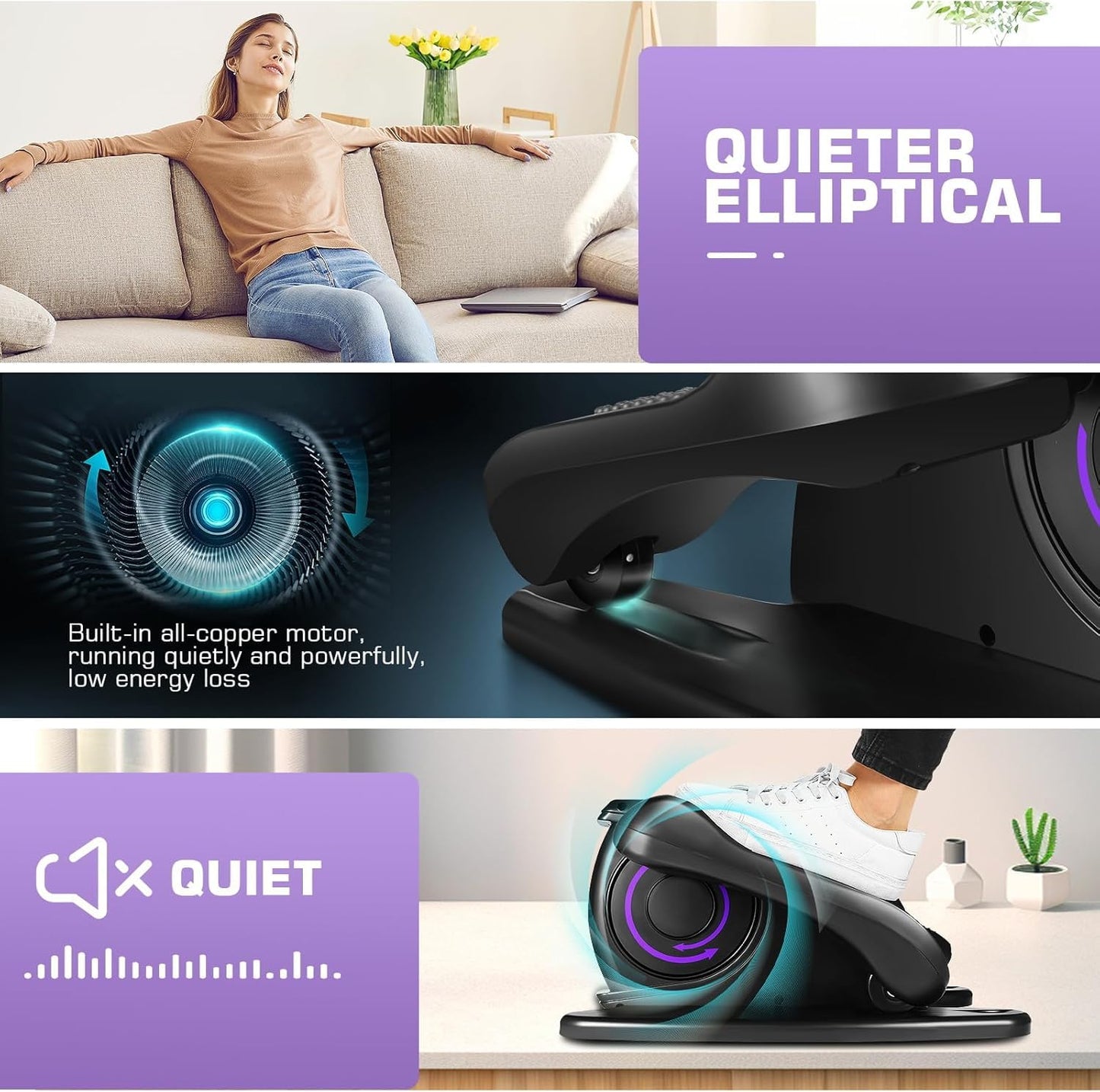 ANCHEER Under Desk Elliptical Machine, Electric Seated Pedal Exerciser, Mini Elliptical Machines for Seniors, LCD Display Monitor, Remote Control, Leg Exerciser for Home (Training Purple)