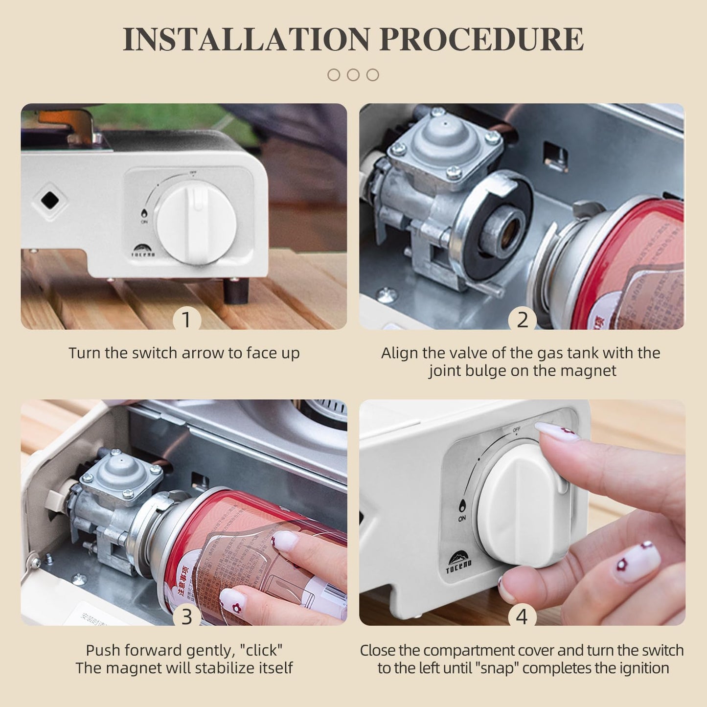 AIROKA Mini Cassette Stove, Portable Magnetic Butane Stove 2.1KW - Compact Camping Cooktop with Piezo Ignition & Multi-Stage Flame Control
