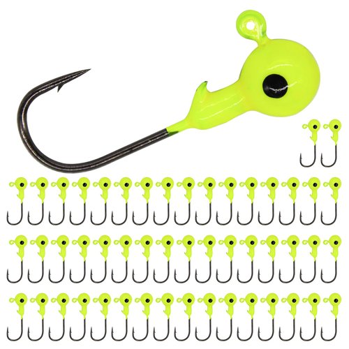UperUper 50pcs Fishing Jig Heads Set, Red Round Ball Fishing Hooks for Saltwater Freshwater Swimbait Bass, 1/8oz 1/6oz 1/4oz 1/19oz