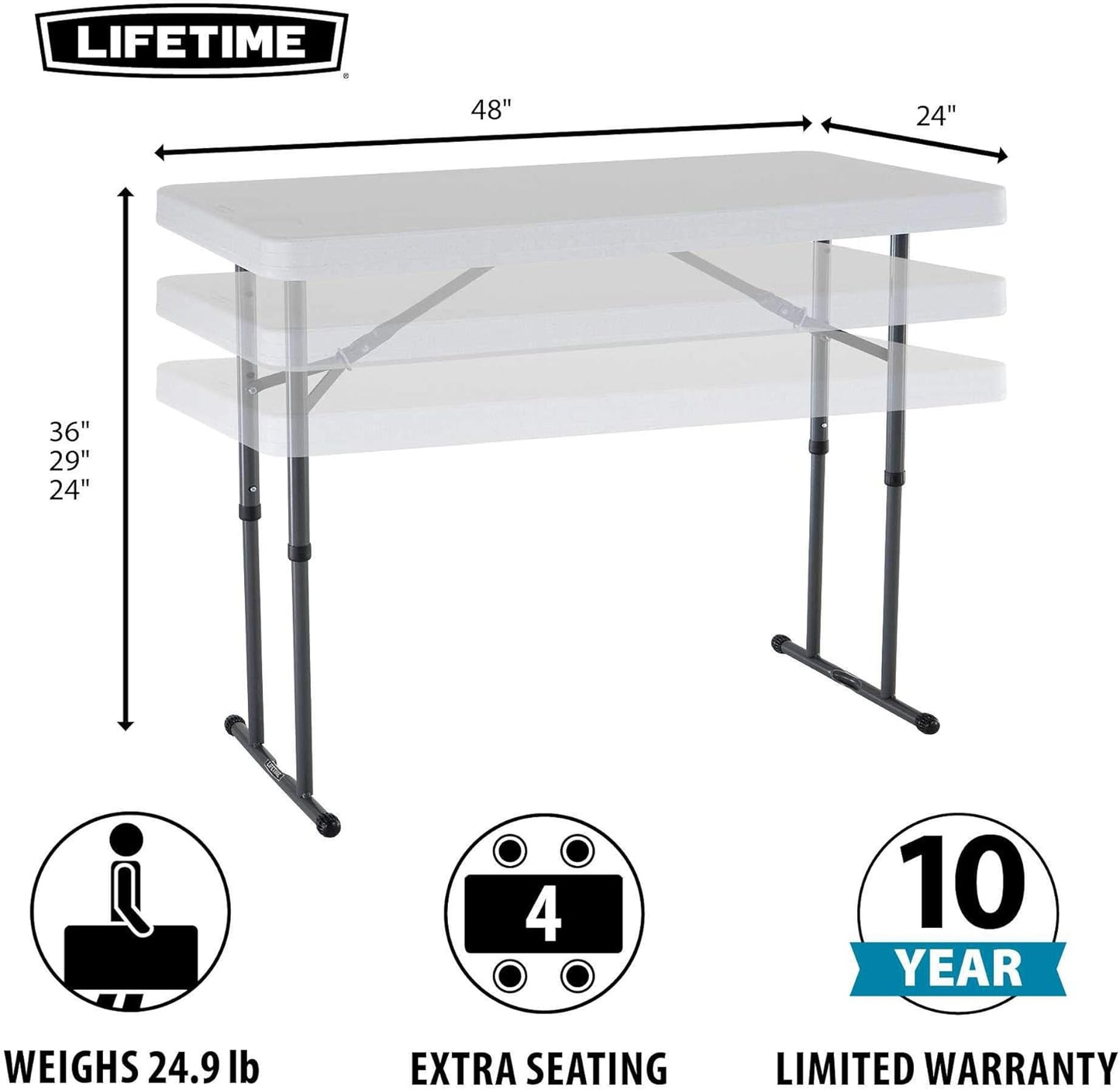 Portable Folding Camping Table & Bench Set - LIFETIME 80373, Almond Color