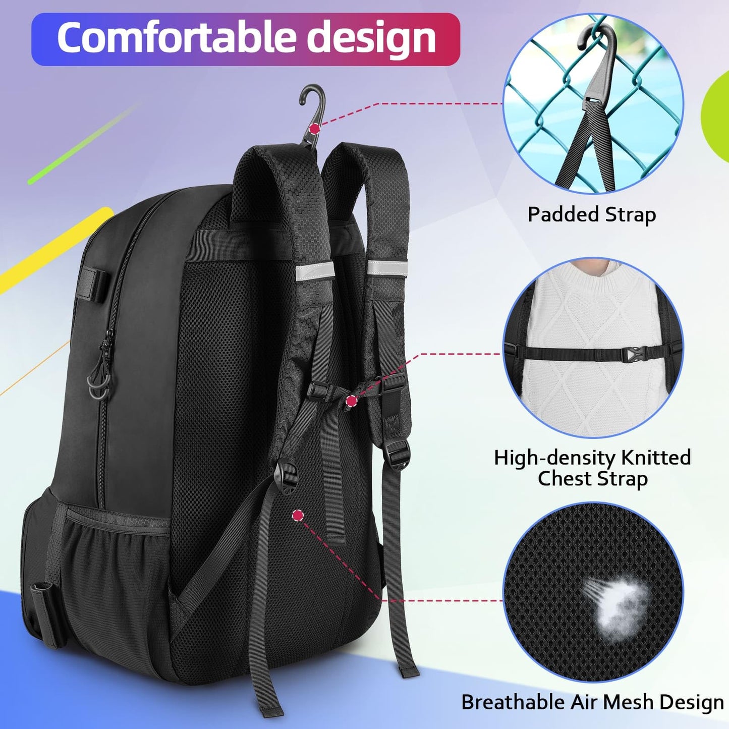 Arcoyard Extra Large Lacrosse Backpack with 2 Stick Holders, Professional Lacrosse Bag with Ventilated Cleats Compartment and Insulated Pocket, for All Lacrosse or Field Hockey Gear, Black