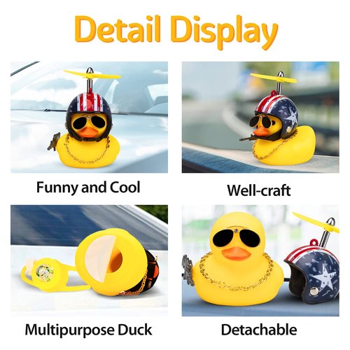 wonuu Rubber Duck Bike Bell, Squeeze Ducks with Helmet for Cycling Car Dashboard Decorations Motorcycle Bicycle Accessories (Silver-Black)
