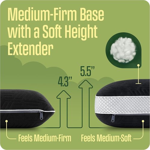 TCOMF Camping Pillow: Dual Cover, Memory Foam Travel Pillow, Medium Firm Camp Pillow, Camping Pillows for Sleeping, 5 Layers for Support, Small Travel Pillow,Small Portable Pillow 10x16 Inches (Black)