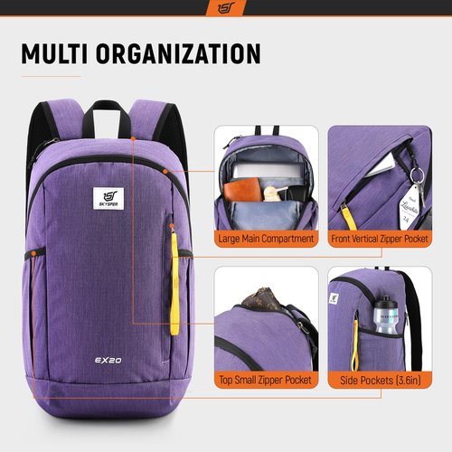 SKYSPER Small Backpack 20L Hiking Backpack Lightweight Travel Daypack for Women Men(Purple)