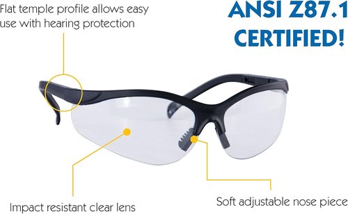 Caldwell Adjustable Pro Range Glasses with Clear Lenses and Black Frame for Outdoor, Range, Shooting, Competition and Hunting