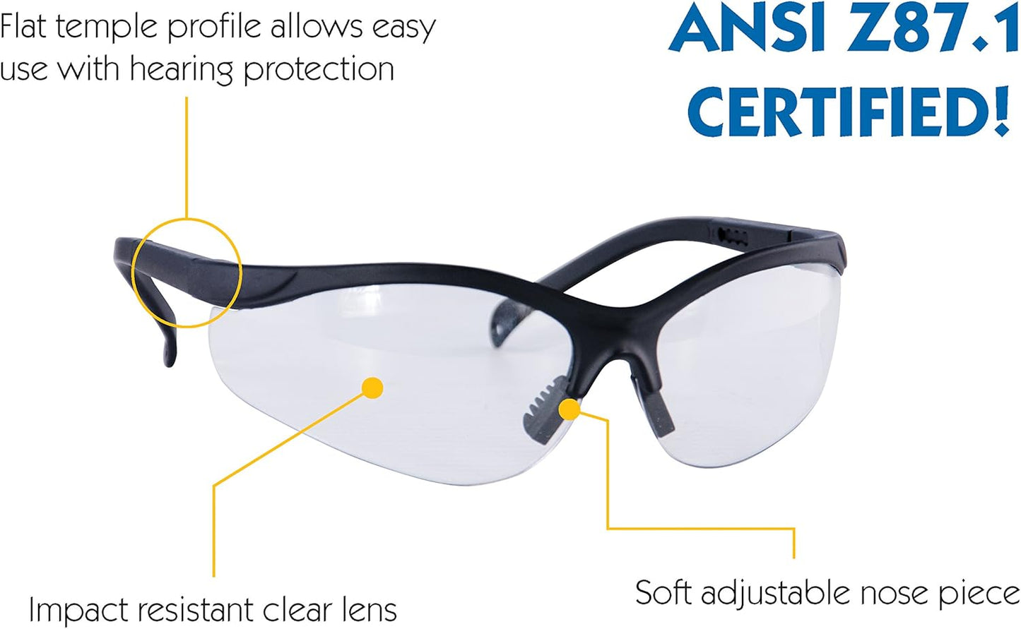 Adjustable Caldwell Pro Range Shooting Glasses - Clear Lenses, Black Frame for Outdoor & Competition