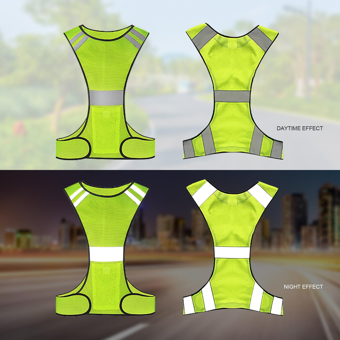 GOOFIT Reflective Vest, High Visibility, Breathable Vest, Lightweight Vest, Adjustable Reflectors for Running, Bicycle, Cycling and Jogging, for Men Women, with 4 Reflective Bands