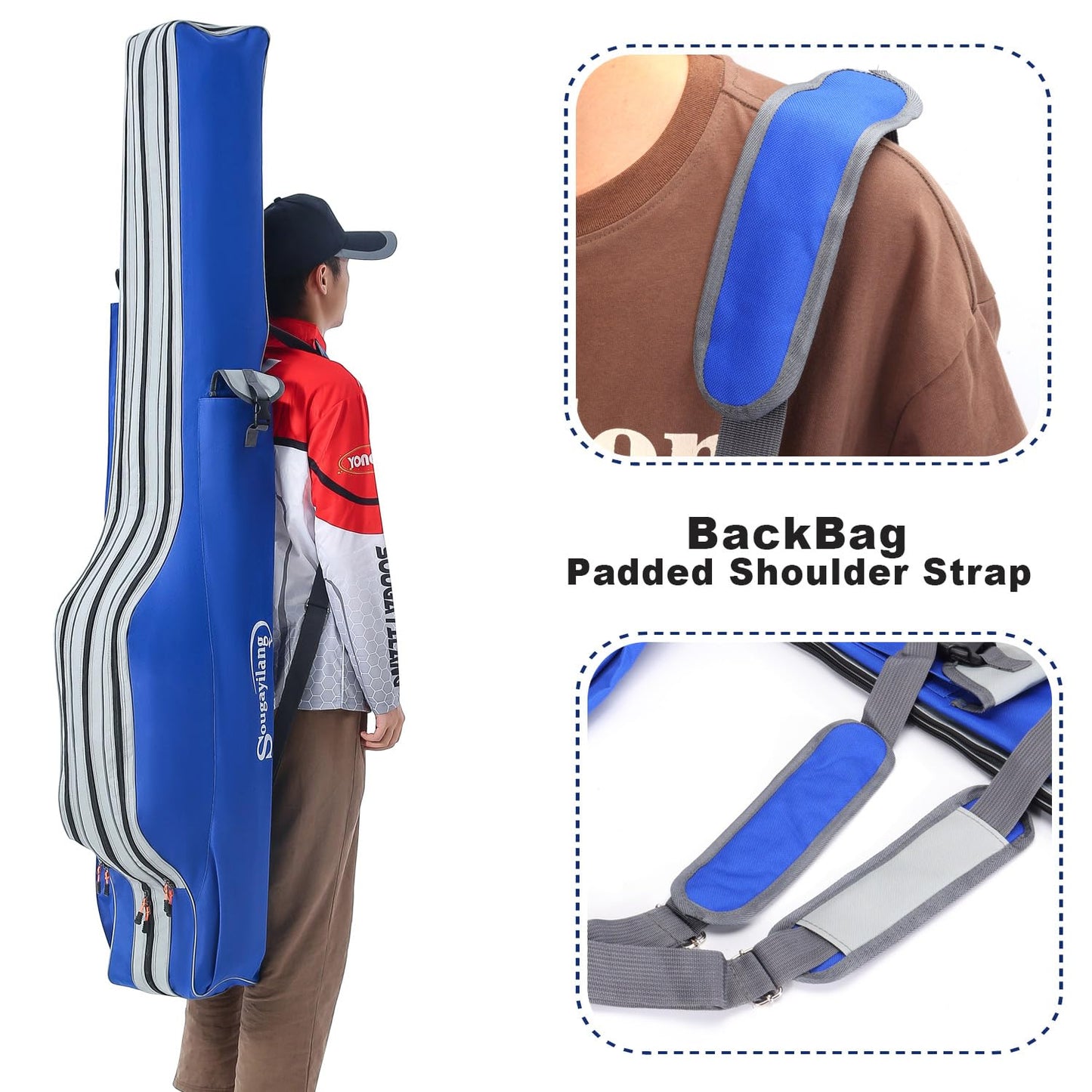 Sougayilang Fishing Rod Bag - 3 Layer Organizer Case for Travel - 170cm/69in