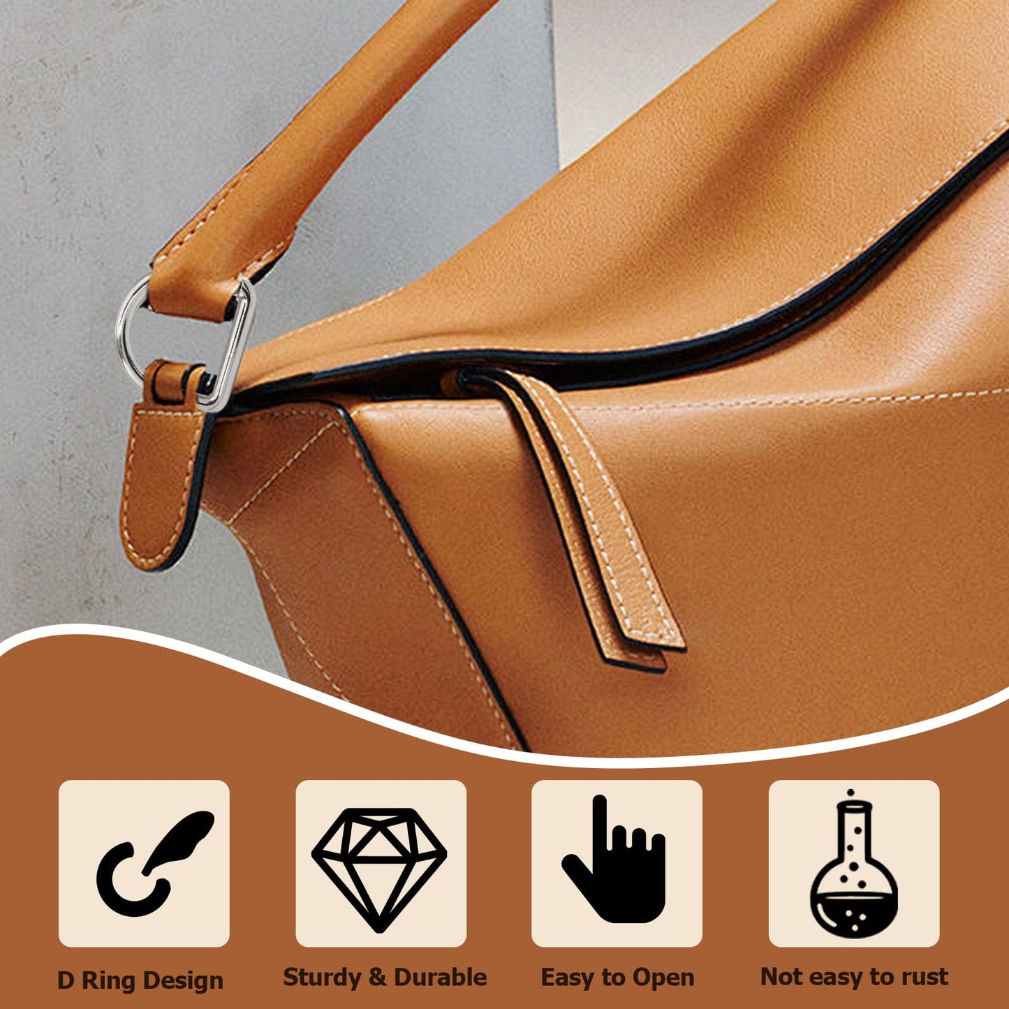 Jiozermi 10 Pack Black Metal Spring D Rings Keychain, Small D Ring Carabiner Clips Mini Keychain Spring D Rings Hook for Key Purse Dog Tag Clip Backpack Clips Webbing Buckle(1 Inch)