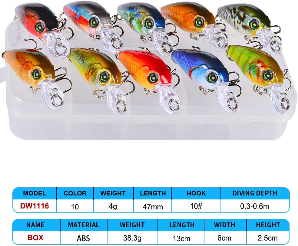 Mini Crankbait Fishing Lures Kits Swimbait Wobbler Hard Baits for Bass Trout Pike Freshwater and Saltwater 10pc-20pc/pack