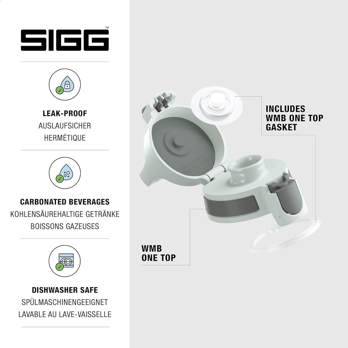 SIGG - WMB ONE Top (One Size) - Replacement Lid Wide-Neck Water Bottles - Flip Top - Gasket Included - Accessories