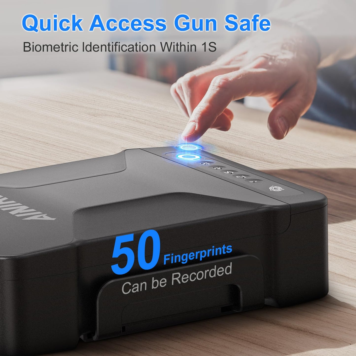 AINIRO Gun Safe for Handgun, Small Biometric Gun Safe with Built-in Handle Gun Lock Box for Pistols with Fingerprint, Keypad and Key Unlock Pistol Safe for Home, Car, Truck, Bedside Nightstand