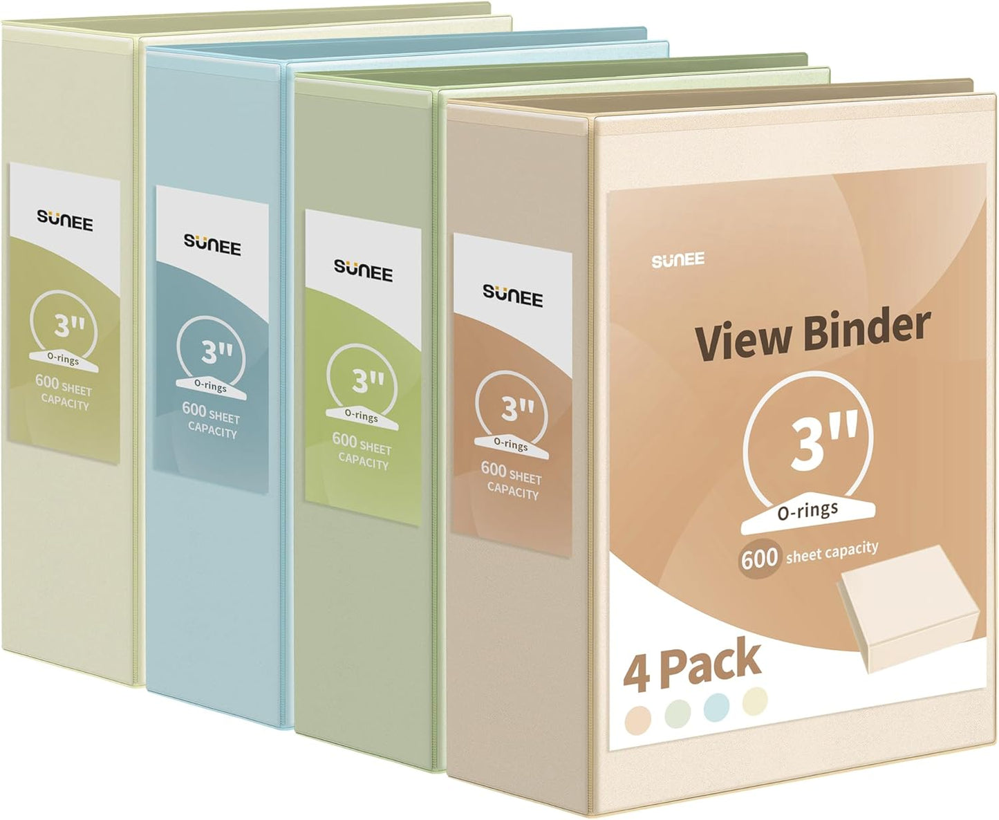 SUNEE 3 Ring Binder 1.5 Inch 4 Pack, Clear 1 1/2 Inch View Binder Three Ring PVC-Free (Fit 8.5x11 Inches) for School or Office Supplies, Neutral Aesthetic