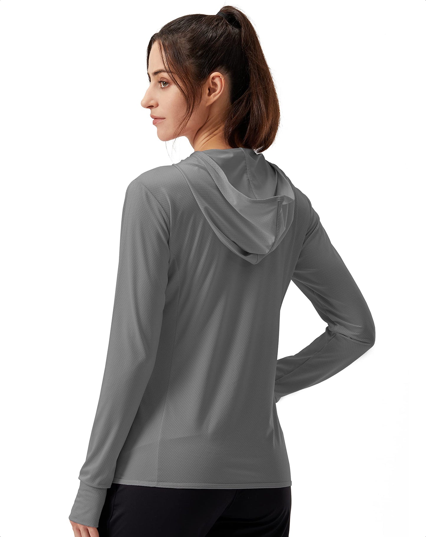 Soothfeel Women's UPF 50+ Sun Protection Hoodie Jacket Lightweight Long Sleeve Sun Shirt for Women with Pocket Hiking Outdoor Dark Grey M