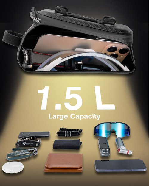 ROCKBROS Bike Bag Phone Holder Bag Bike Top Tube Bag Bicycle Frame Bag Waterproof Bike Bag Pouch Bike Accessories for Mountain Road Bike, MTB, E-bikes, Compatible with Phone Under 6.5"