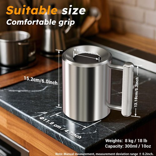 BGIORI Heavy Mug 18LB 10 oz Stainless Steel Dumbbell Cup Exercise Water Cup Super Heavy Weight Fitness Training