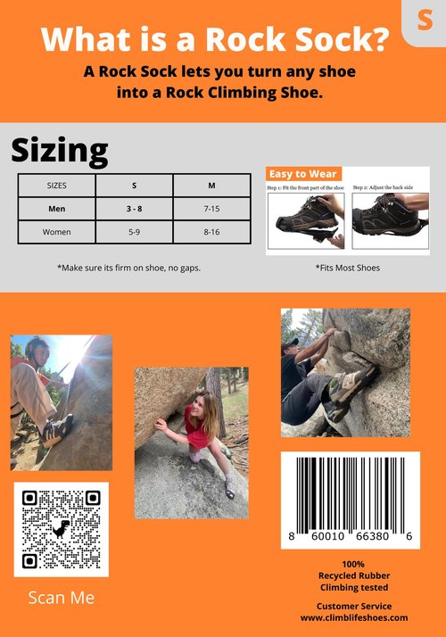 Climb Life Rock Sock Small - Attachable Traction Shoes Acts as Crampons Cleats for gripping Rock Climbing, Hiking