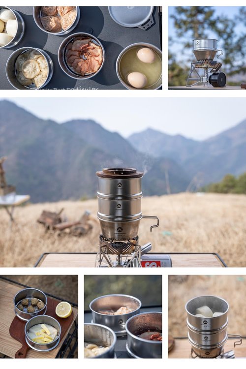 camping moon Mini Steamer φ4.7-Inch for Sierra Cup 304 Stainless Steel with Wood Lid S362-MG