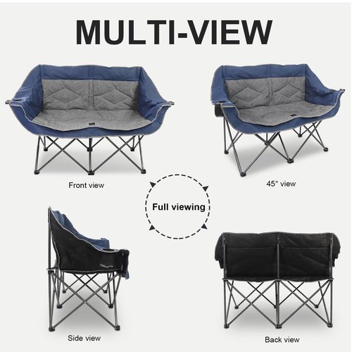 LANMOUNTAIN Folding Loveseat Camping Chair,Portable Double Chair w/Cup Holder,Wine Glass Holder,Carry Bag Heavy Duty Lawn Chair for 2 Adults,Perfect for Camp,Hiking,Picnics and Beach Trips,Blue