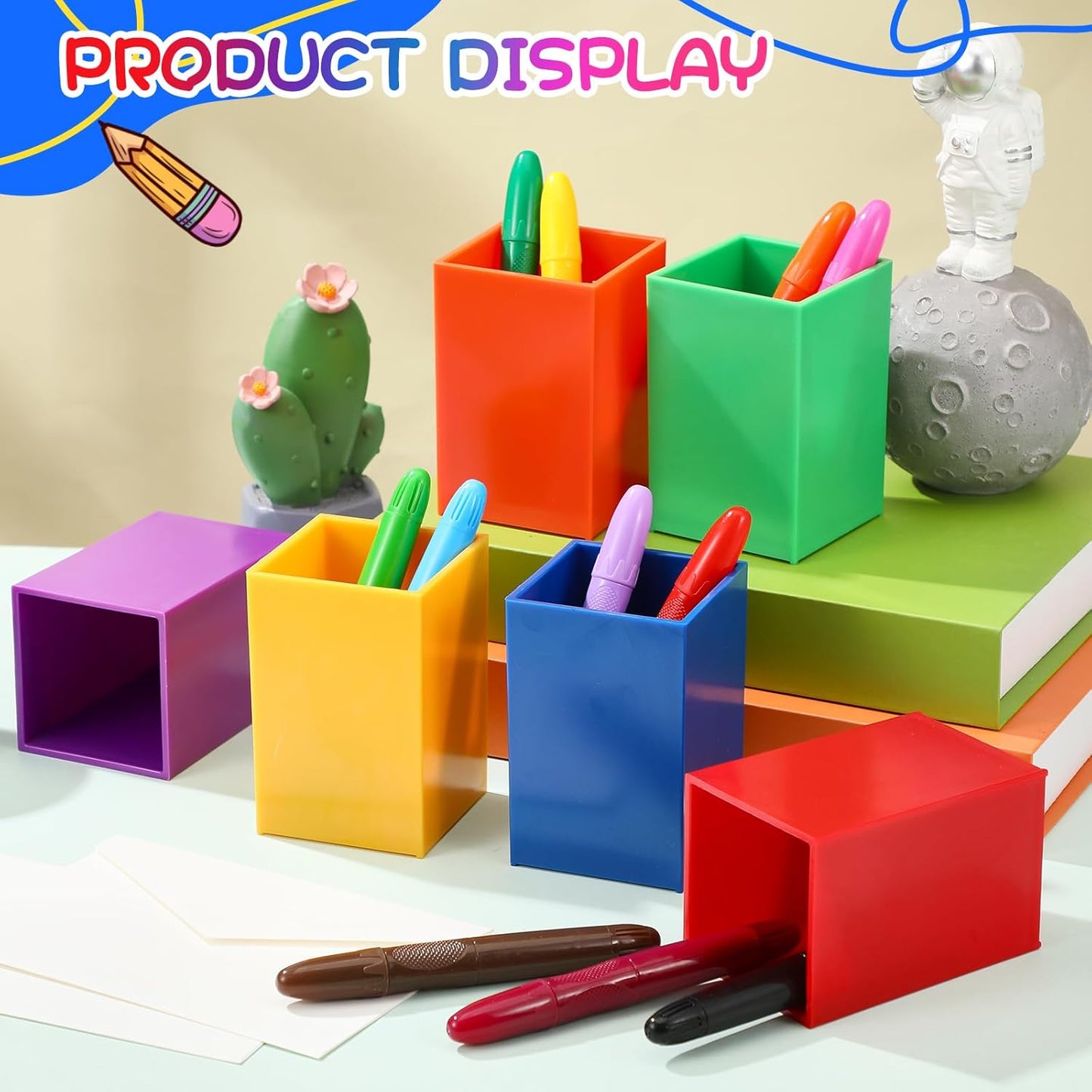 Sherr 12 Pack Back to School Supplies Rainbow Colors Pencil Holder First Day of School Party Acrylic Crayon Organizer for Supplies Gifts Student Desk Organizer