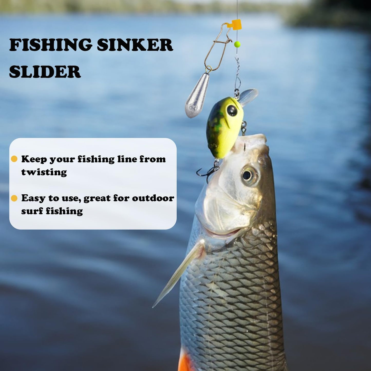 60 Pcs Fishing Line Sinker Slides Catfishing Rig with Duo Lock Snaps, Stainless Steel Heavy Duty Sinker Weights Connector Swivel Snap Kit Saltwater Slider Sinkers(4 Colors)