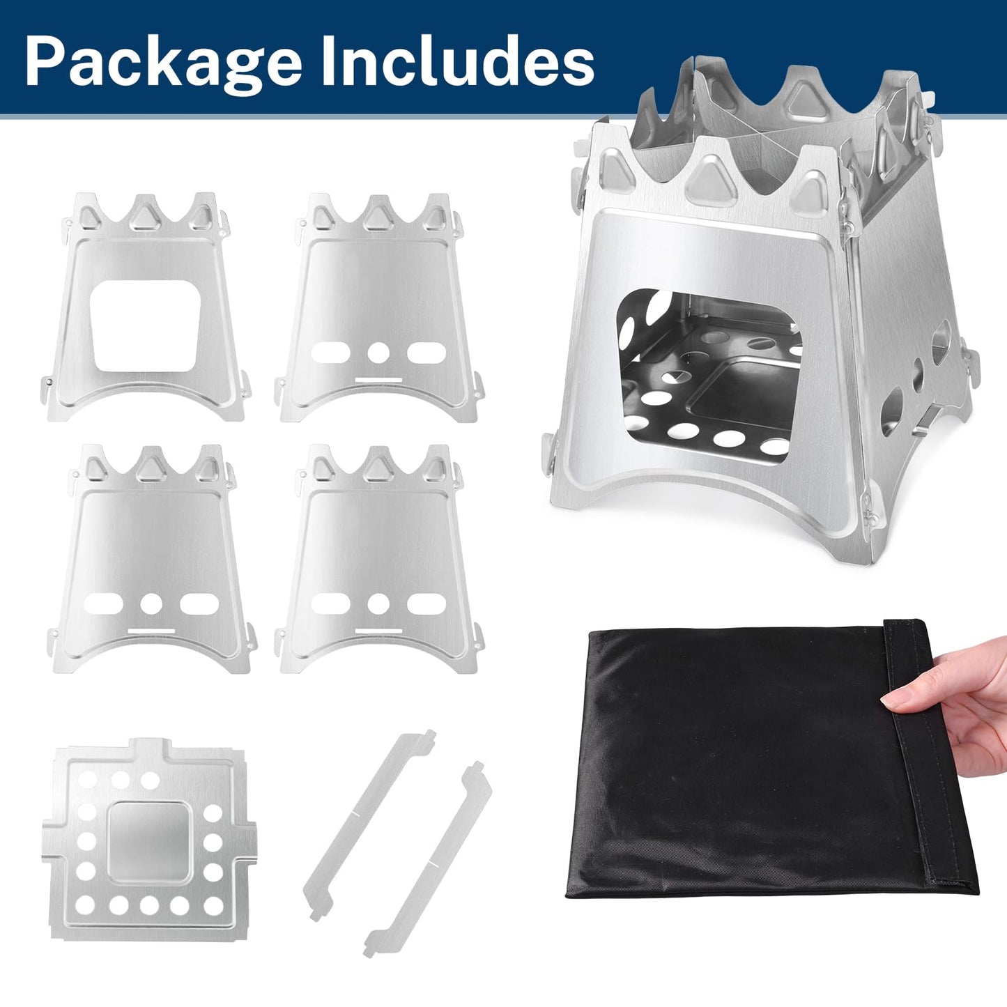 FAMJOALE Folding Wood Burning Stove, Outdoor Portable Camping Stove, Wood Backpacking Stove, Stainless Steel Hiking Stove for BBQ Picnic