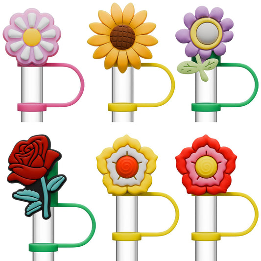 6 PCS Silicone Spill Stopper Set for Stanley Cup Straw Covers 30 oz / 40 oz Tumbler Leak Proof Drink Stoppers Silicone Straw Stopper Caps for Stanley Cup Accessories-Flower