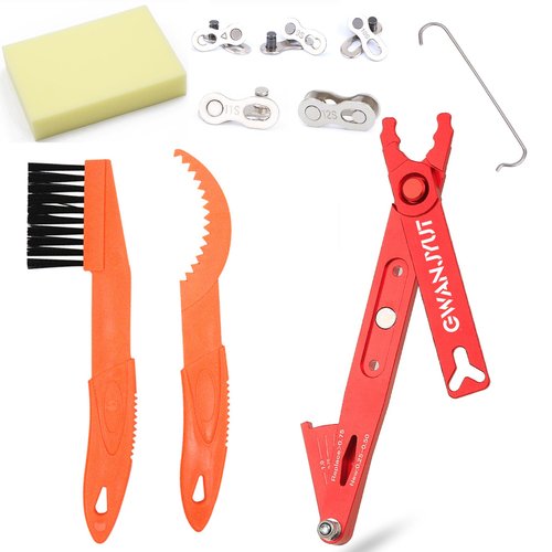 GWANJYUT Bike Chain Removal Tool include Bicycle Chain Checker,Chain Brushes, Chain Hook,Cleaning Sponge,5pcs 6/7/8/9/10/11/12 Single Speed Master Link