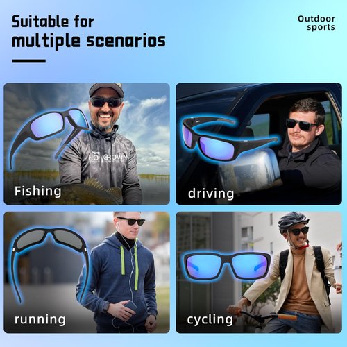 GOMEXUS Polarized Sports Sunglasses No Plastic Lens for Men Women, Fishing Cycling Golf Drving Protection UV400 (Blue, Blue)