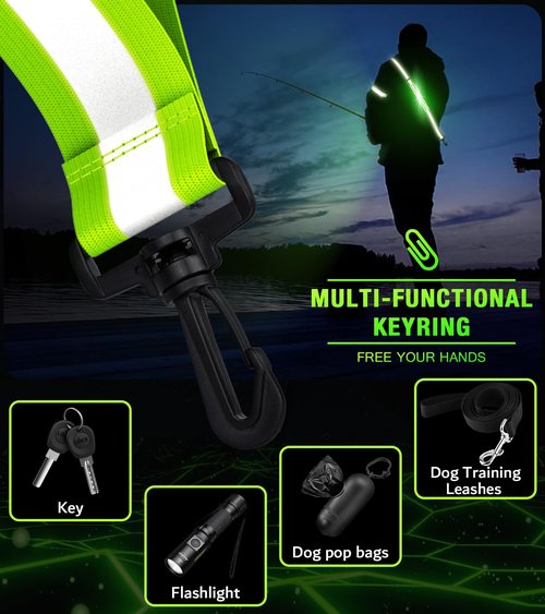 LED Reflective Running Gear High Visibility Reflective Belt Sash with Armband for Walking at Night,Adjustable Running Safety Gear Light Up Running Belt for Runners Walkers Men Women (Green)
